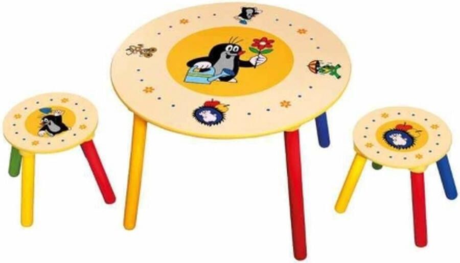 Bino Houten kindertafel met 2 Krukjes met de kleine mol Little Mole