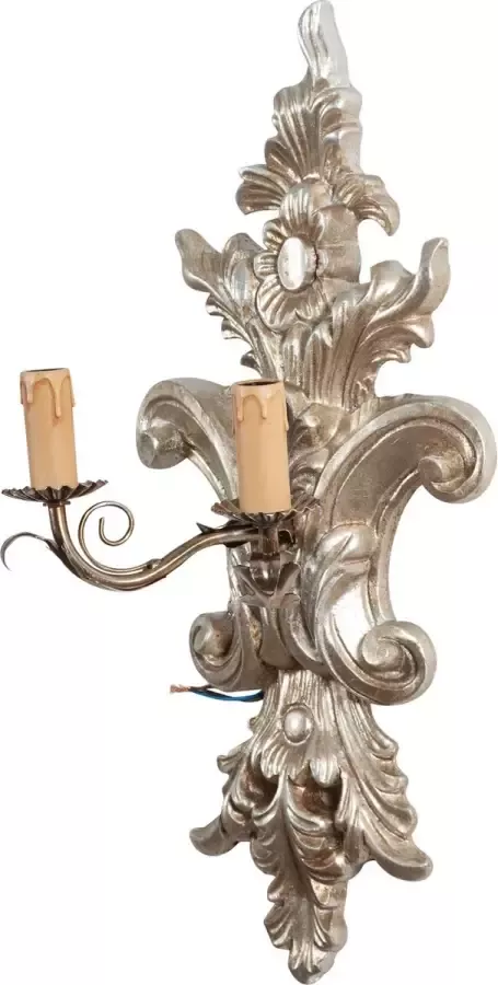 BISCOTTINI Armoedige wandlamp in hout en ijzer met antiek zilveren bladafwerking Made in Italy