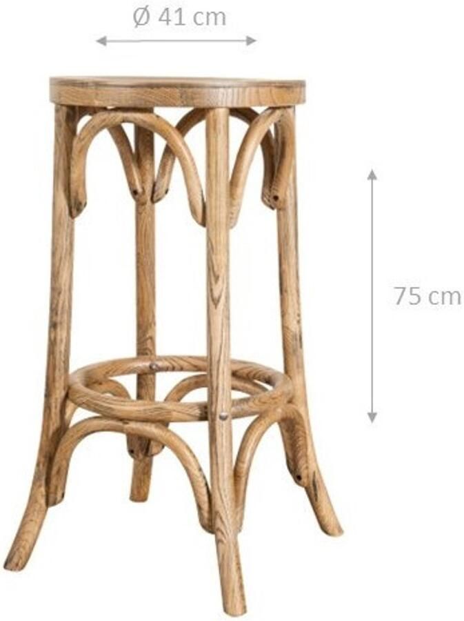 BISCOTTINI Barkruk Hoge keukenkruk Massief Essen Licht Notenhout Houten Bistrostoel 39x39x75 cm Vintage stijl voor keuken en bar