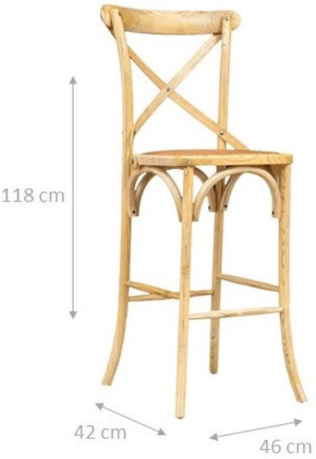 BISCOTTINI Barkrukken Hoge Keukenkruk Massief Essenhout En Rotan Zitting Natuurlijk Afgewerkt Houten Bistrostoel 46X42X118 cm