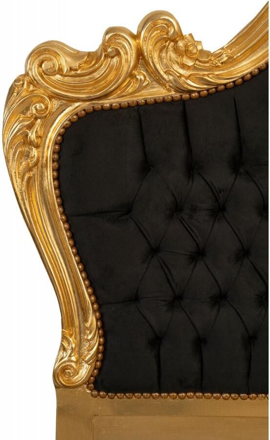 BISCOTTINI Bedhoofdbord VERONA Gestoffeerd Hoofdbord van Massief Beukenhout Antiek Goud + Zwarte Bedhoofdeinde 173x10x162 Slaapkamer Decoratie