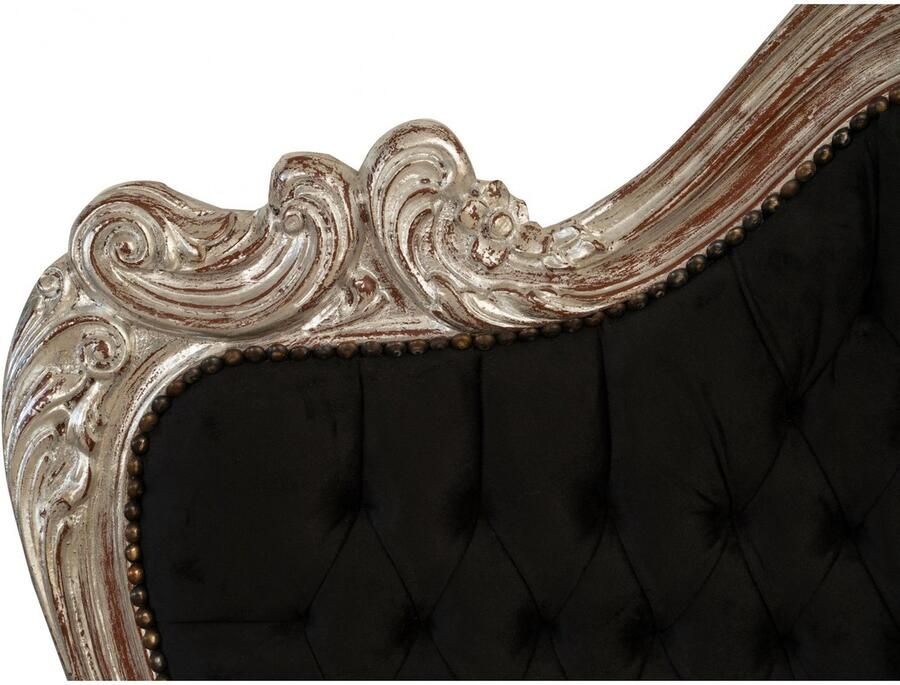 BISCOTTINI Bedhoofdbord VERONA Gestoffeerd Hoofdbord van Massief Beukenhout -Antiek Zilver + Zwarte Bedhoofdeinde 173x10x162- Slaapkamer Decoratie