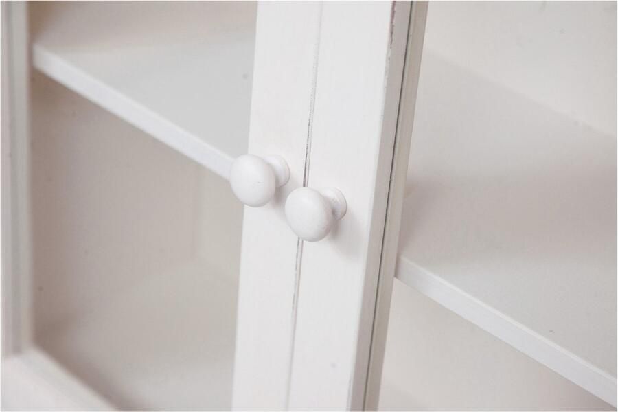 BISCOTTINI Boekenkast GRETA Kleine Vitrinekast met 4 legplanken 4 deuren Massief Lindehout -Antiek Wit 68x25x130cm-Landelijke stijl Made in Italy