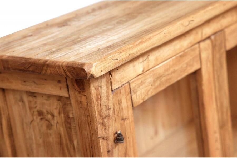 BISCOTTINI Boekenkast GRETA Kleine Vitrinekast met 4 legplanken 4 deuren Massief Lindehout Natuurlijke Afwerking 68x25x130 cm -Made in Italy