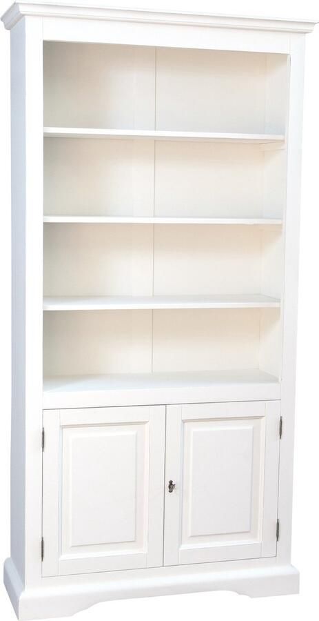 BISCOTTINI Boekenkast met 6 Legplanken COUNTRY Handgemaakte Vitrinekast van Massief Lindehout Antiek Wit 108x38x211 cm Made in Italy