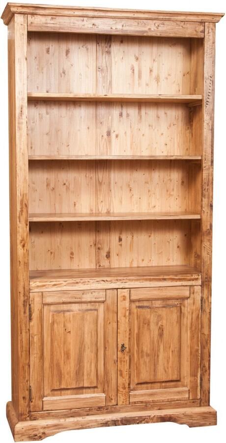 BISCOTTINI Boekenkast met 6 Legplanken COUNTRY Handgemaakte Vitrinekast van Massief Lindehout Natuurlijke Afwerking 108x38x211 cm- Made in Italy