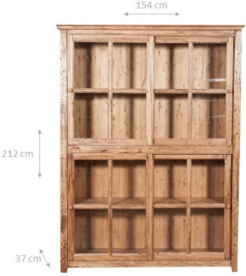 BISCOTTINI Boekenkasten Vitrinekast Massief Lindenhout Natuurlijke Afwerking 154x37x212 cm Klassieke Stijl Voor Woonkamer