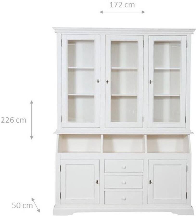 BISCOTTINI Buffetkast Handgemaakt Keukenkast Massief lindehout Antiek Wit 172x50x226 cm Boekenkasten Vitrinekast Made in Italy