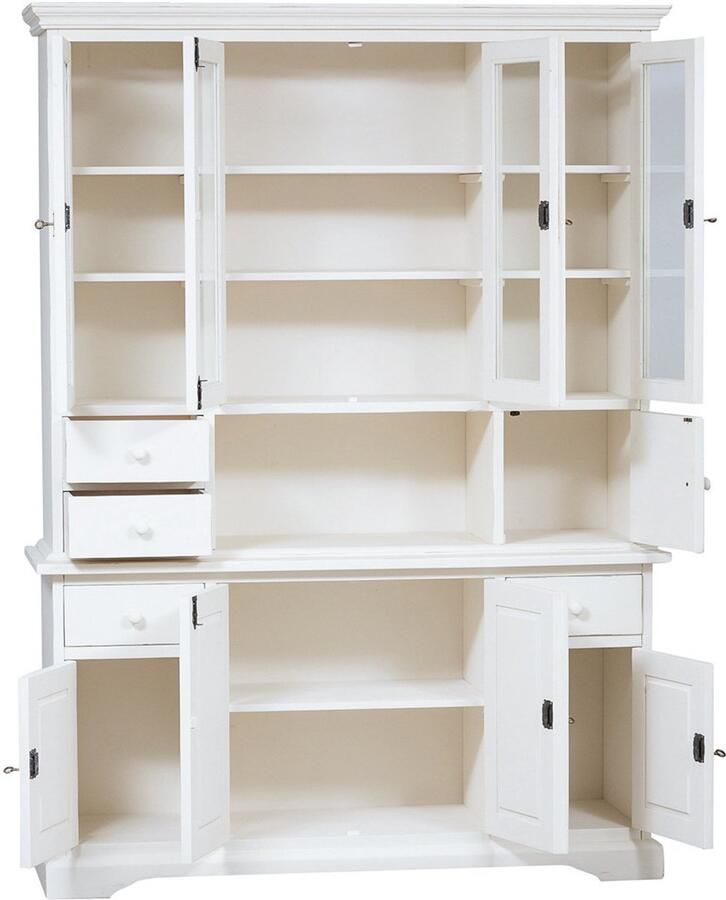 BISCOTTINI Buffetkast Rustieke Vitrinekast Massief lindehout Antiek Wit 156x50x200 cm Handgemaakt Boekenkasten Made in Italy