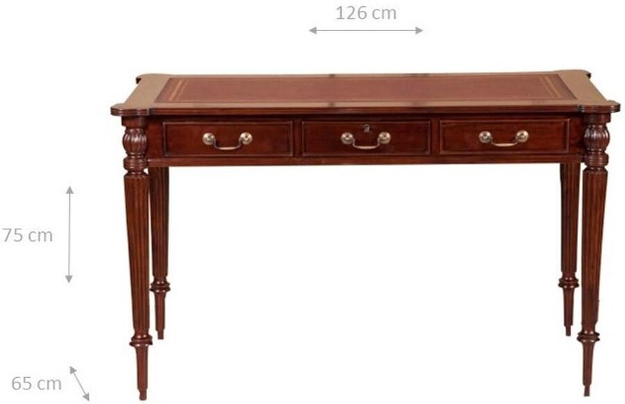 BISCOTTINI Bureau Vintage Retrò Bureautafel voor Thuiskantoor met Lade Massief Mahoniehout Walnoten Afwerking Schrijftafel 126x65x75 cm