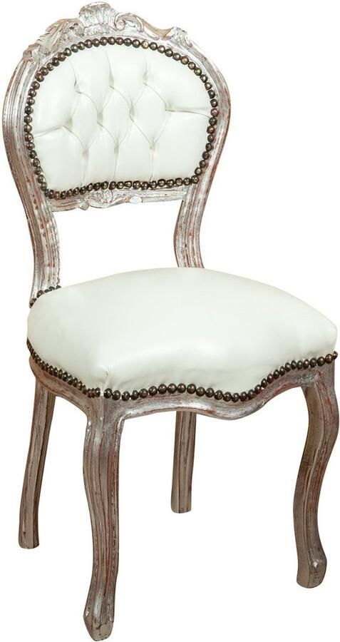 BISCOTTINI Comfortabele Eetkamerstoel Shabby Chic Stijl Stoel Massief Beukenhout Antieke Zilveren Afwerking Witte Gestoffeerde Zitting-45X42X90cm