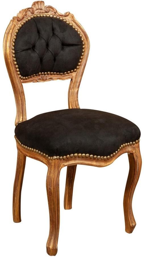 BISCOTTINI Comfortabele Eetkamerstoel Shabby Chic Stijl Stoel Massief Beukenhout- Bladgoud Antieke Afwerking Zwarte Gestoffeerde Zitting-45X42X90cm