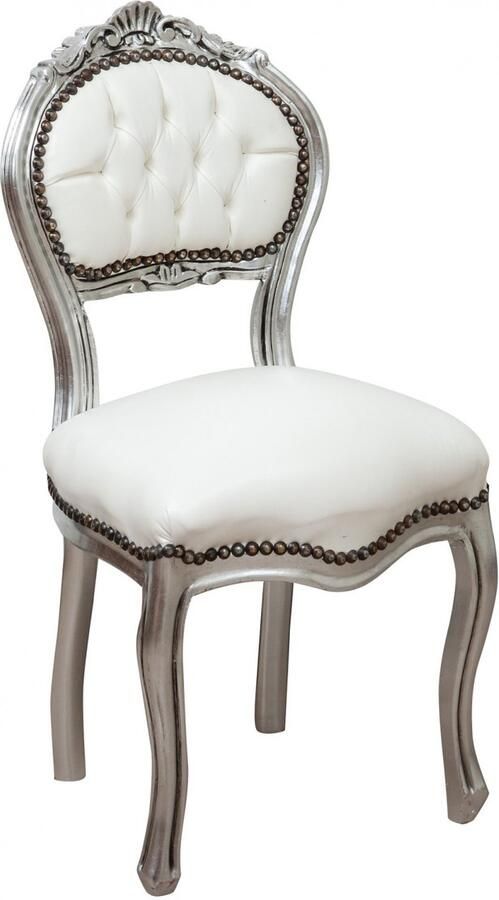 BISCOTTINI Comfortabele Eetkamerstoel Shabby Chic Stijl Stoel Massief Beukenhout Antieke Zilveren Afwerking Witte Gestoffeerde Zitting-45X42X90cm - Foto 2