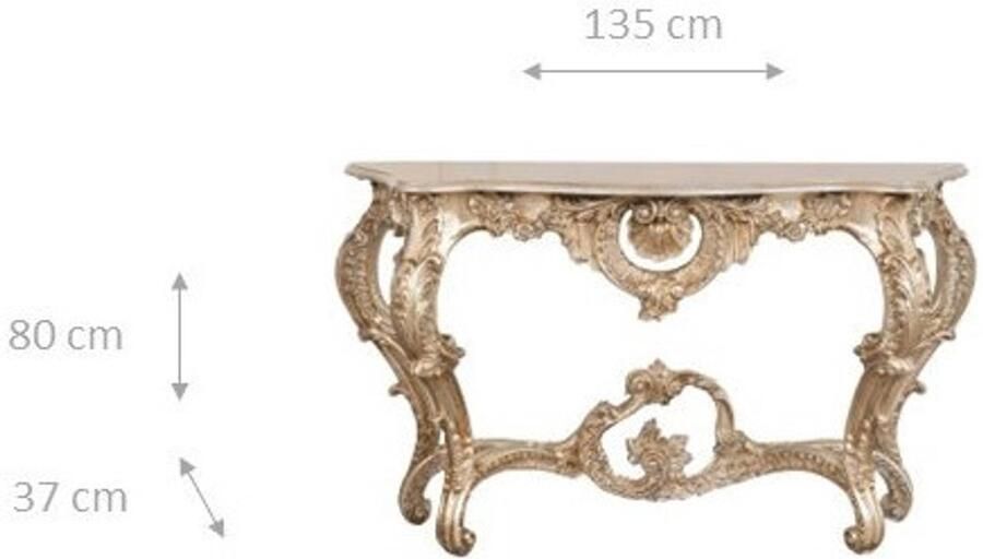BISCOTTINI Console Tafel BAROK Houten Haltafel Antiek Zilver Blad Sidetable 135x37x80 cm Console voor Hal en Woonkamer Consoletafel