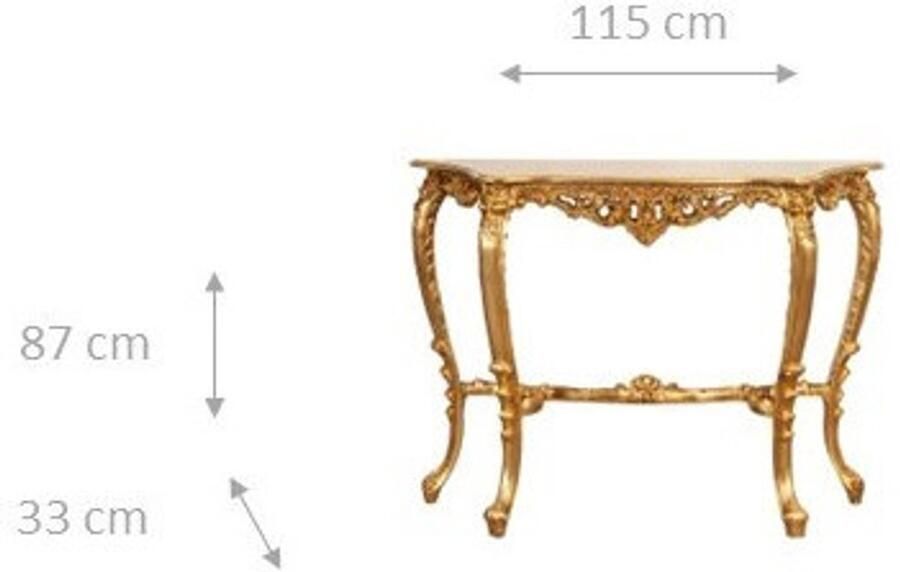 BISCOTTINI Console Tafel Haltafel Massief Houten Frame Goudkleurige Antieke Afwerking Sidetable 115x33x87 cm Elegant Voor Hal En Woonkamer
