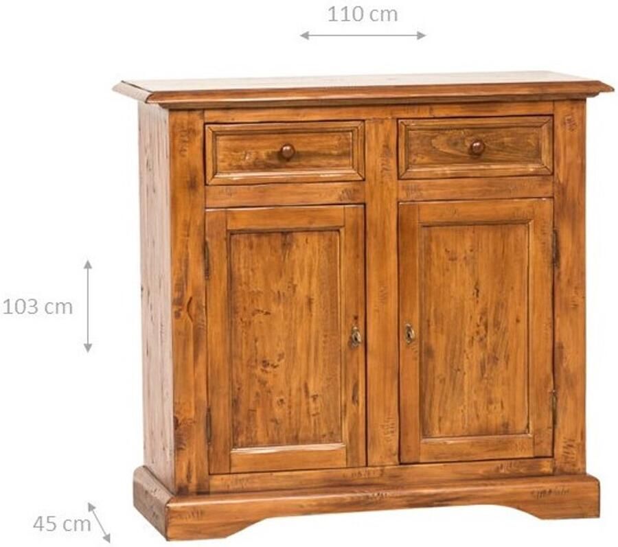 BISCOTTINI Dressoir met 2 laden en 2 deuren COUNTRY III Commode Massief Lindehout Antiek Wit Afwerking 110x45x103 cm Haltafel Made in Italy