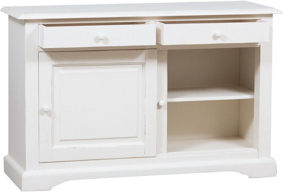BISCOTTINI Dressoir met 2 schuifdeuren en 2 laden COUNTRY V- Commode Massief Lindehout Antiek Wit -142x50x90 cm- TV-meubels Made in Italy Haltafel