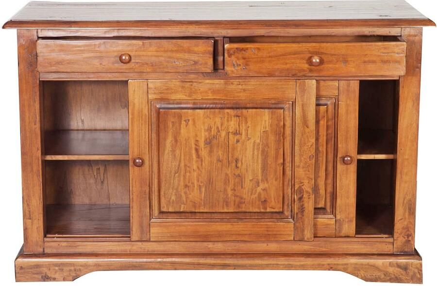 BISCOTTINI Dressoir met 2 schuifdeuren en 2 laden COUNTRY V- Commode Massief Lindehout Walnoot Afwerking -142x50x90 cm Handgemaakte TV-meubels