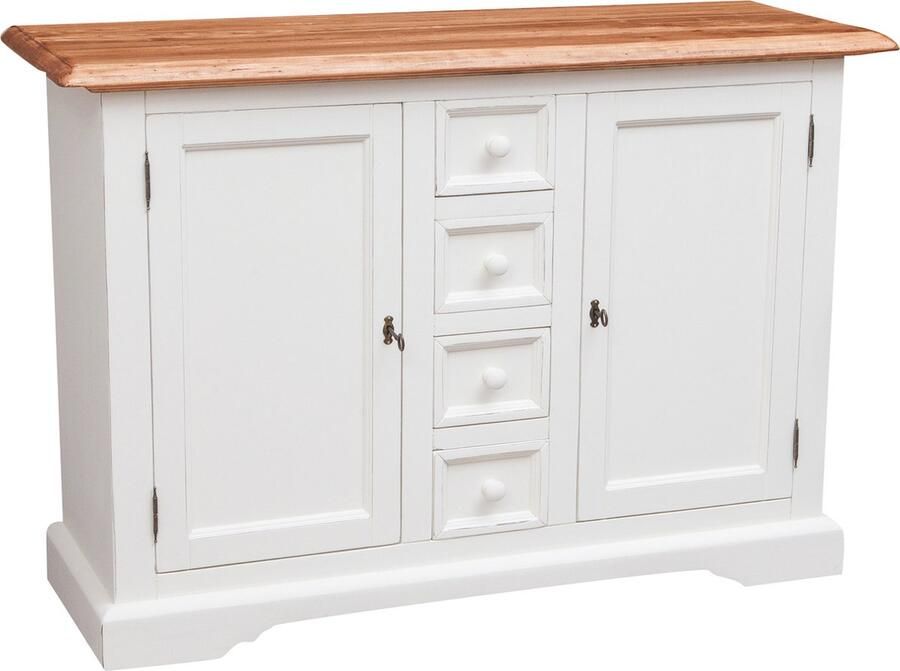 BISCOTTINI Landelijk dressoir van massief lindehout verouderd witte structuur met natuurlijke afwerking L135xPR45xH92 cm. Gemaakt in Italië