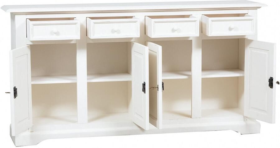 BISCOTTINI Dressoir met 4 laden en 4 deuren RUSTIEK II- Commode Massief Lindehout Antiek Wit 202x45x103 cm Handgemaakte Haltafel