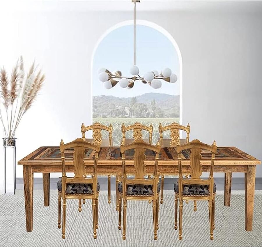 BISCOTTINI Eetkamerstoel Franse stoel in Lodewijk XVI-stijl Massief Beukenhout Antiek Bladgoud Antieke Luxe Gestoffeerde Zitting -41x35.5x97cm