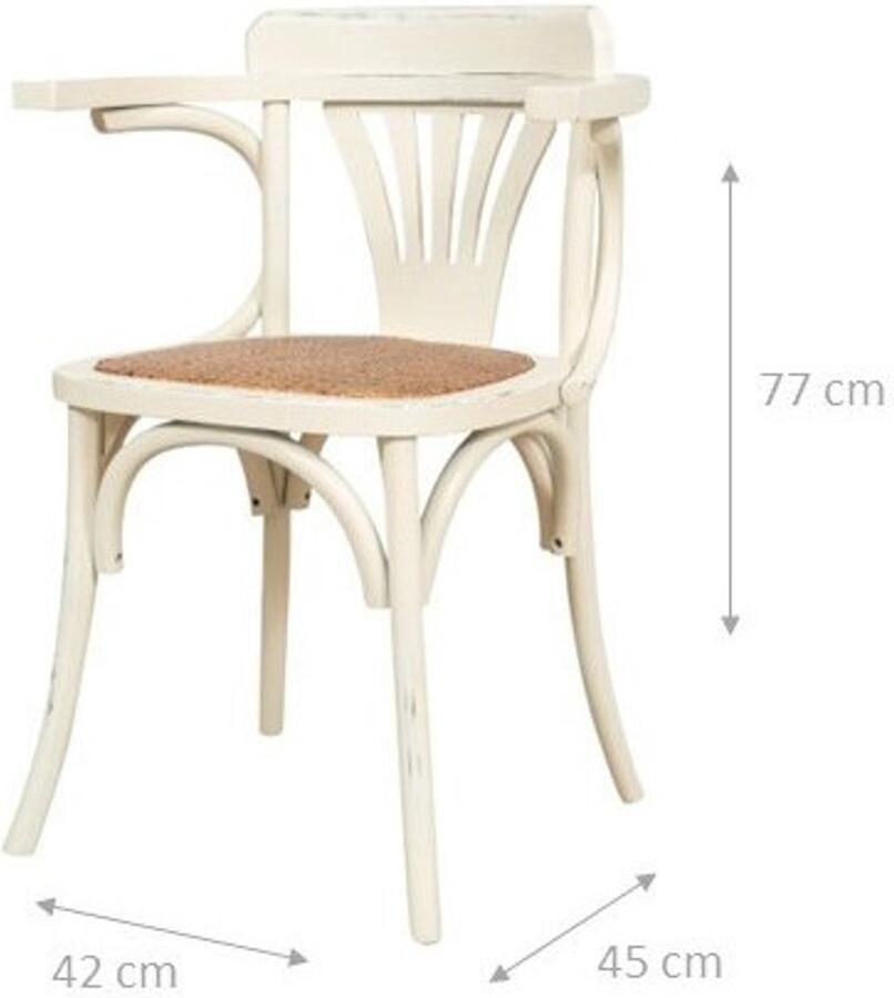 BISCOTTINI Eetkamerstoel met armleuningen Massief Essenhout en Antiek witte afwerking Handgemaakt in Italië Keuken Stoel met Rotan zitting 45x42x77 cm
