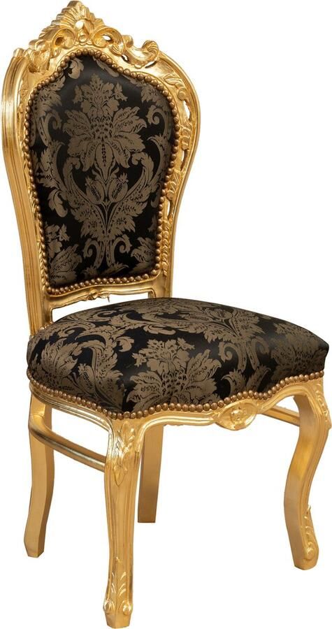 BISCOTTINI Eetkamerstoel Shabby Chic Stijl Stoel Massief Beukenhout Antiek Gouden Afwerking Antieke Luxe Gestoffeerde Zitting 50X54X108 cm