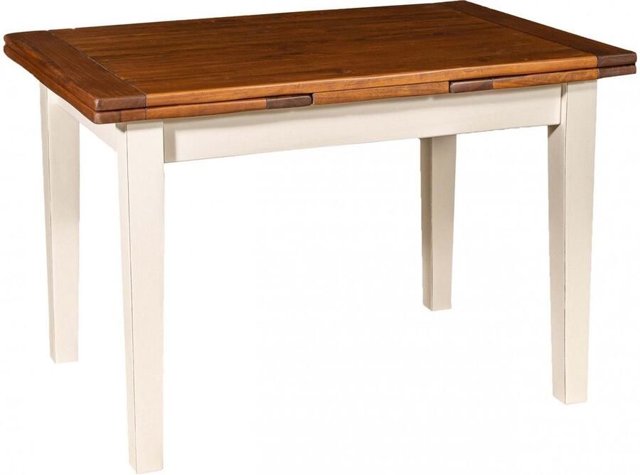 BISCOTTINI Eettafel met Optie tot vergroten Keuken Uitschuifbare Tafel Massief lindehout Antiek Wit + Walnoot Blad -140x80x80cm -4 of 6 personen