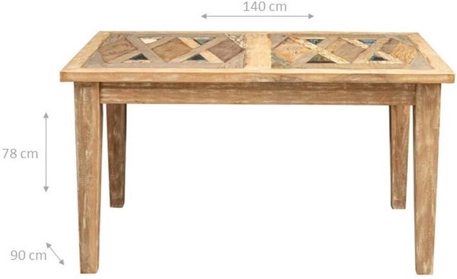 BISCOTTINI Eettafel Rechthoekige Tafel Massief gerecycled hout 140x90x78 cm 6 personen- Voor keuken eetkamer woonkamer en restaurants