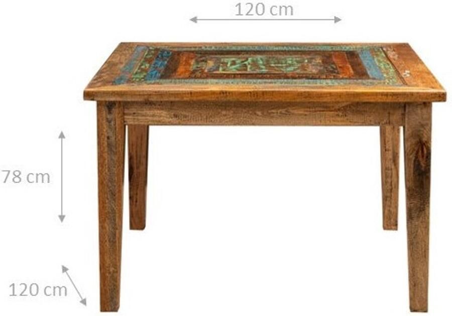 BISCOTTINI Eettafel Vierkante Tafel Massief gerecycled hout 120x120x78 cm 6 personen voor keuken eetkamer woonkamer restaurants