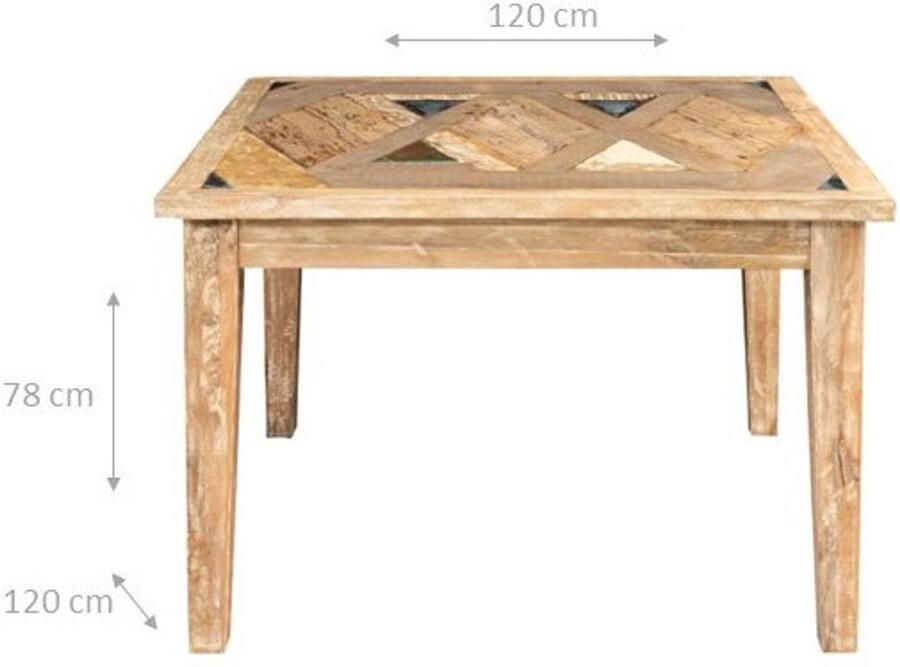 BISCOTTINI Eettafel Vierkante Tafel Massief gerecycled hout 120x120x78 cm Tafels voor keuken eetkamer woonkamer en restaurants