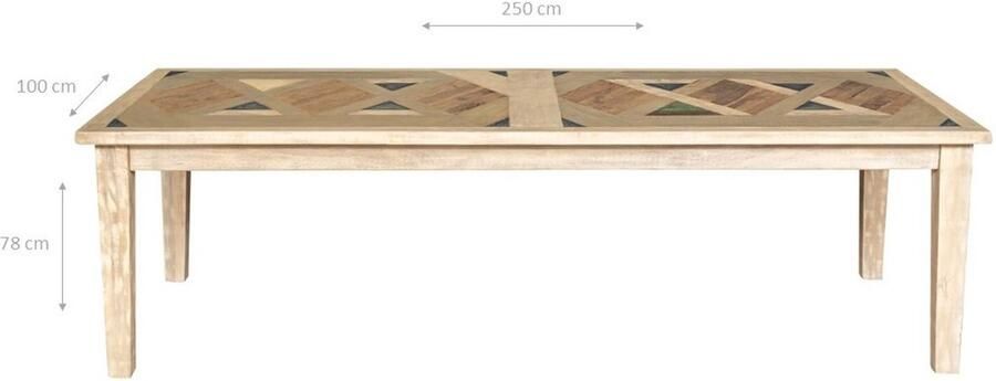 BISCOTTINI Eettafels Keuken Tafel Massief Gerecycled Hout Natuurlijke Afwerking Eetkamertafel 250x100x78 cm