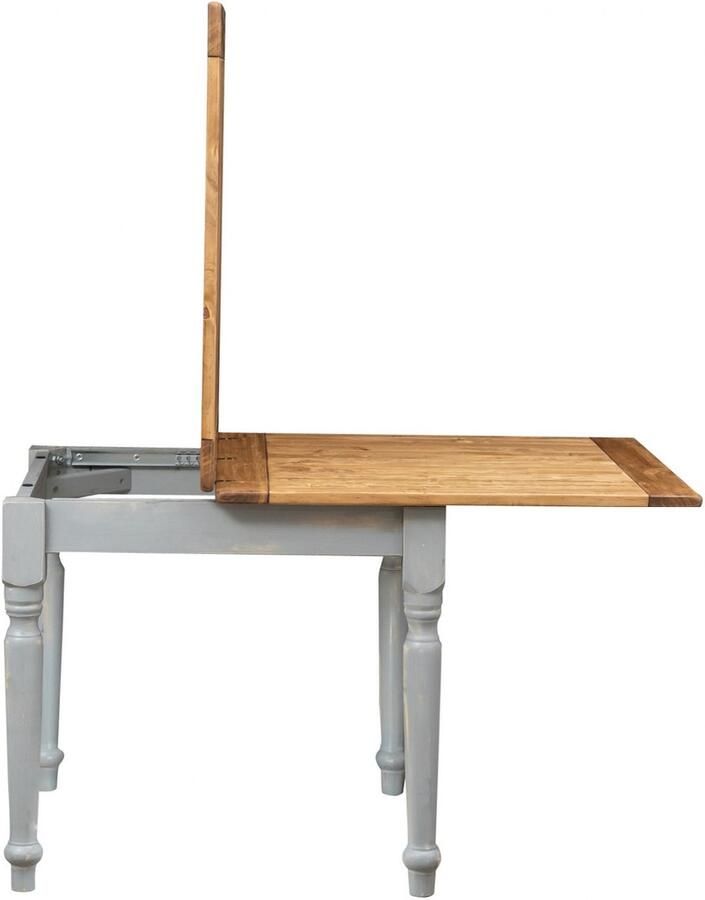 BISCOTTINI Eettafels Met Optie Tot Vergroten Keuken Uitschuifbare Tafel Massief Lindenhout Grijs Antieke Structuur + Natuurlijke Top 90x90x80 cm