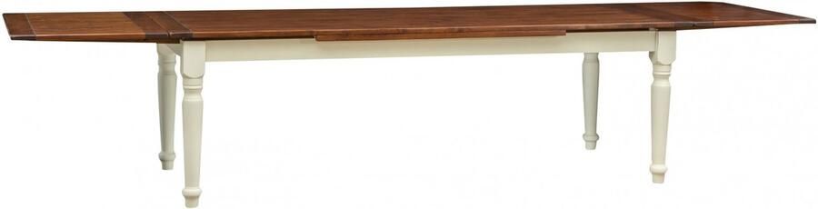 BISCOTTINI Landelijke uitschuifbare tafel in massief lindenhout verouderde witte structuur met notenhouten blad L250xPR100xH80 cm. Gemaakt