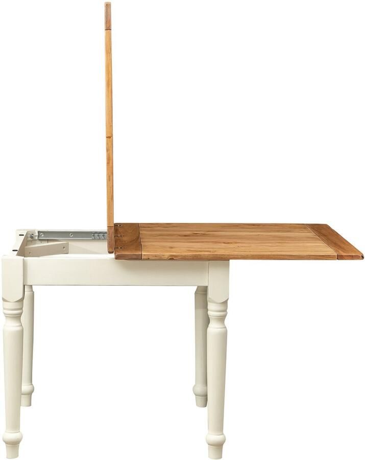 BISCOTTINI Eettafels Met Optie Tot Vergroten Keuken Uitschuifbare Tafel Massief Lindenhout Antiek Witte Structuur + Natuurlijke Top 90x90x80 cm - Foto 2