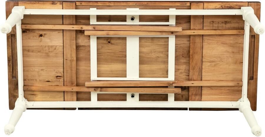 BISCOTTINI Eettafels Met Optie Tot Vergroten Keuken Uitschuifbare Tafel Massief Lindenhout Antiek Wit + Notenhouten Top Eettafels -200x90x80cm