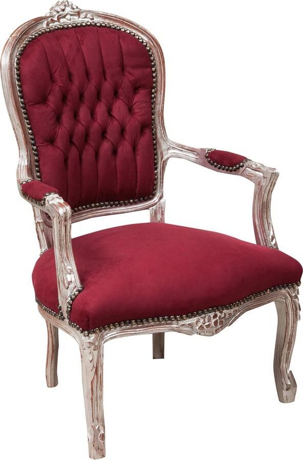 BISCOTTINI Relaxstoel Fauteuil In Lodewijk XVI-Stijl Eetkamerstoel met Armleuning Massief Beukenhout Bordeaux Elegance- Lounge Chair-63x65x100cm - Foto 5