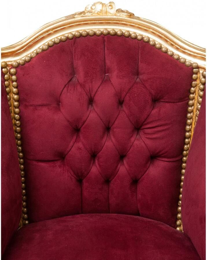 BISCOTTINI Fauteuil Oorfauteuil Lodewijk XVI-Stijl Massief Beukenhout Rode Antiek Goud Afwerking Relaxfauteuil 63x57x80cm