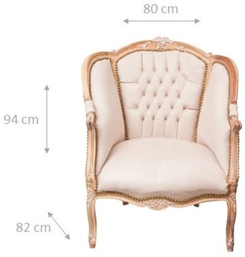 BISCOTTINI Fauteuil Oorfauteuil Massief Beukenhout Fauteuil in Lodewijk XVI-stijl Natuurlijk Met Wit Antieke Patina 80x82x94cm Relaxfauteuil