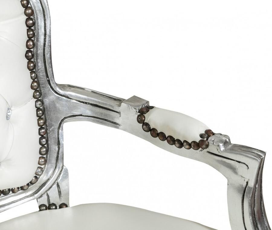 BISCOTTINI Fauteuil Voor Kind Stoel Voor Kind Massief Beukenhout Wit Met Zilveren Afwerking Kind Relaxfauteuil voor Kinderkamer- 51x50x73 cm