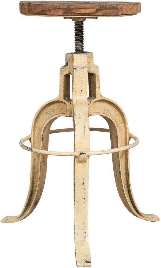BISCOTTINI Gietijzeren tractorstoel Industriële tuinkruk Draaibaar en verstelbaar Antiek Crème Afwerking 45x52x45cm