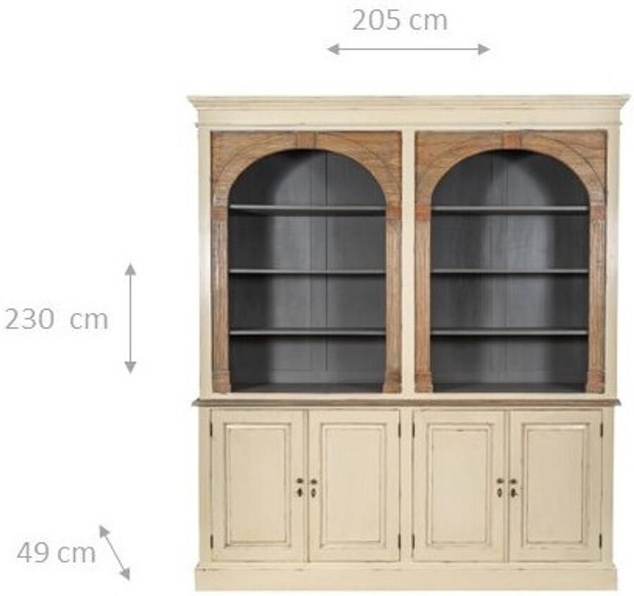 BISCOTTINI Grote Boekenkast KEIZER Vitrinekast Massief mahonie- en Eikenhout Antiek Witte Afwerking 205x49x230 cm Voor woonkamer Bibliotheken