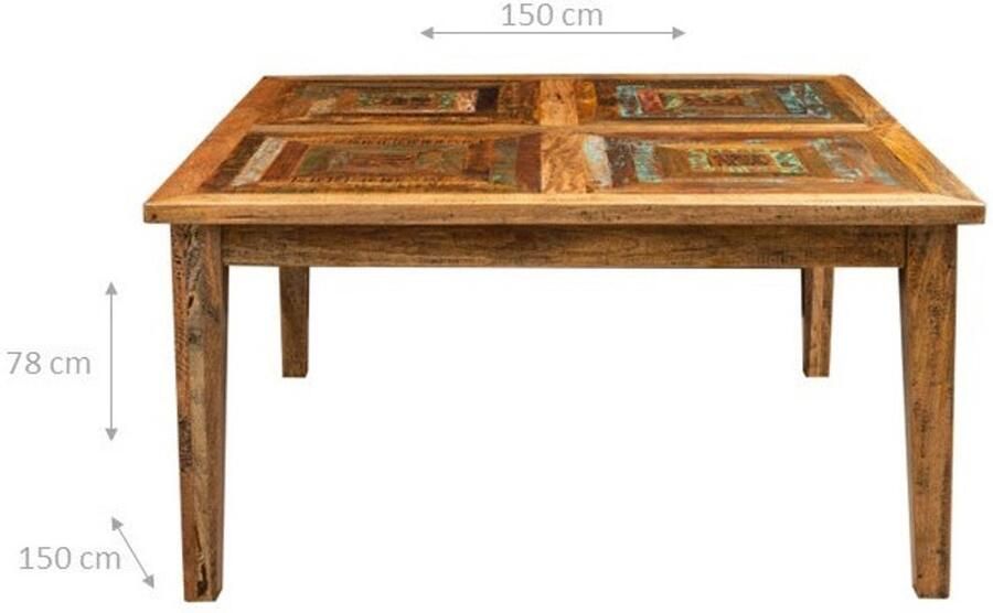 BISCOTTINI Grote Keukentafel Vierkante Tafel Massief gerecycled hout 150x150x78 cm 8 of 10 personen voor eetkamer woonkamer restaurants