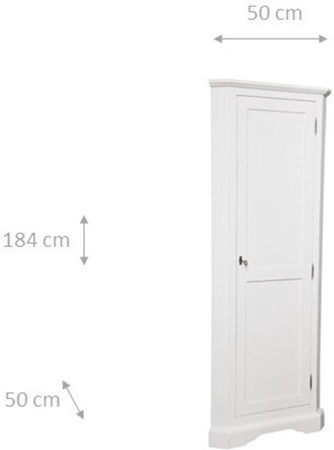 BISCOTTINI Hoekkast Kledingkast Massief Lindehout Antiek Wit Afwerking Hoekkasten 50 x 50 x 184 cm Landelijke Stijl Slaapkamer