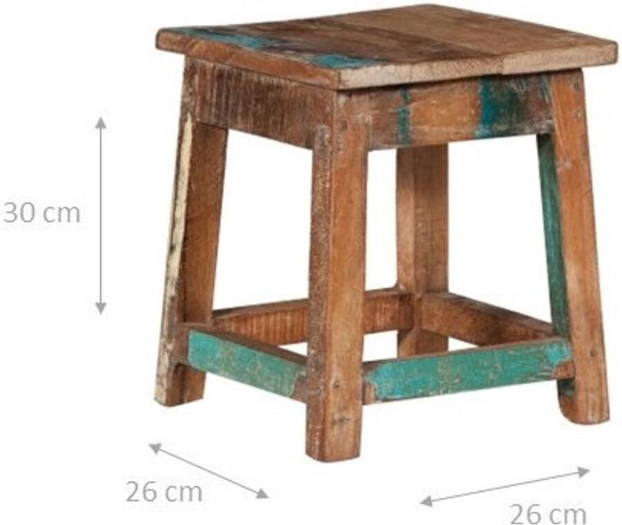 BISCOTTINI Houten Kruk Zit krukje bijzet stoel Gerecycled Teakhout Natuurlijk Afgewerkt Bijzettafel 26X26X30 cm Opstapje