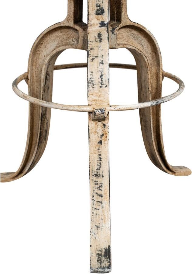 BISCOTTINI Industriële barkruk Draaibare Tuinkruk van Gietijzer Vintage Stijl Antiek Crème Afwerking 50x60x50cm