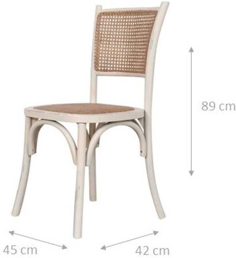 BISCOTTINI Keuken Stoelen Eetkamerstoel Massief Essenhout En Rotan Antiek Wit Afwerking Houten Bistrostoel Klassieke 45x42x89 cm