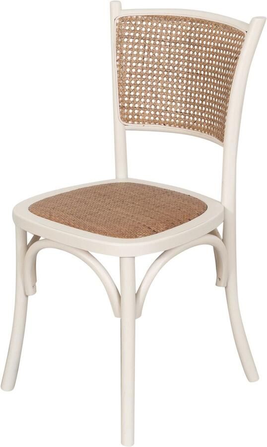 BISCOTTINI Keuken Stoelen Eetkamerstoel Massief Essenhout En Rotan Antiek Wit Houten Bistrostoel-45x42x89cm-Voor keuken woonkamer restaurants