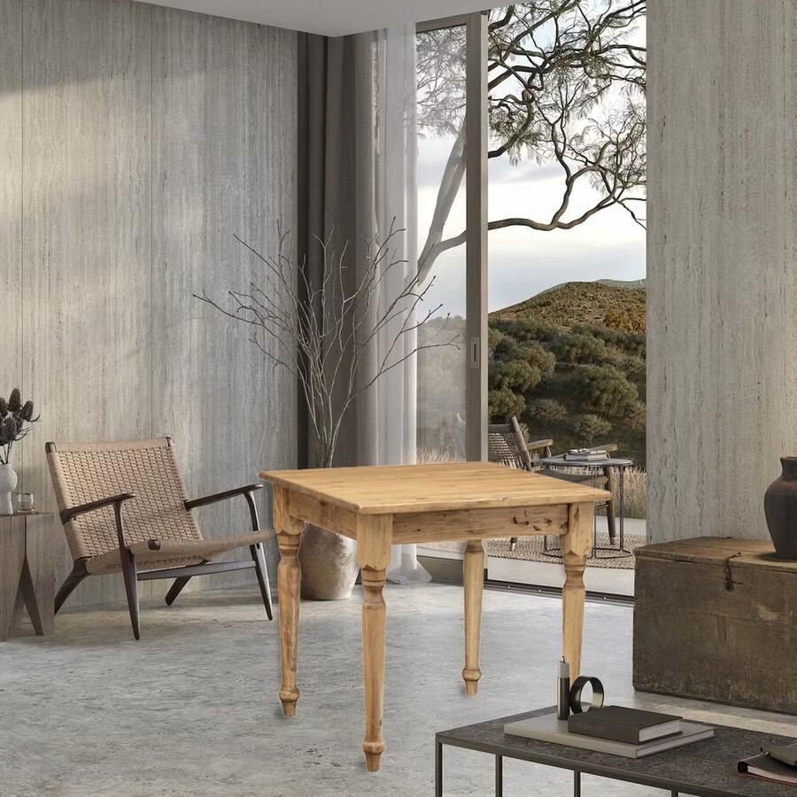 BISCOTTINI Keuken Tafel Eetkamertafel Lindehout met Natuurlijke Afwerking Vierkante Tafel 80x80x78 cm Landelijke stijl Made in Italy