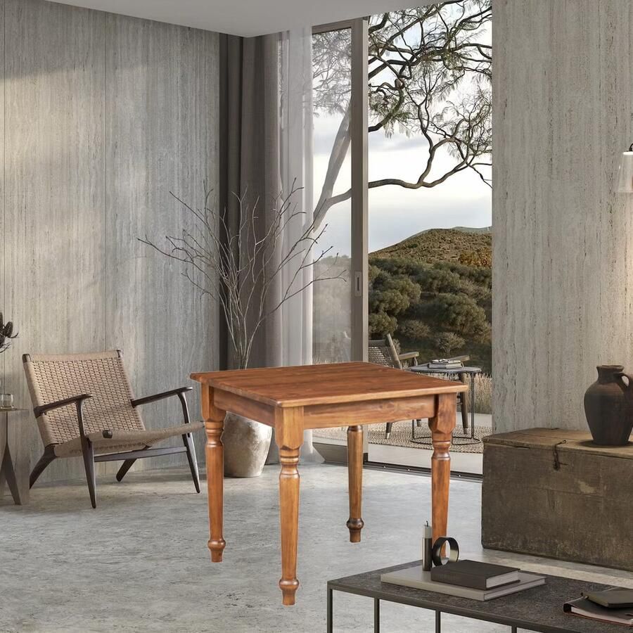 BISCOTTINI Keuken Tafel Eetkamertafel Massief Lindehout Notenhout Afwerking Vierkante Tafels 80 x 80 x 78 cm Landelijke Stijl